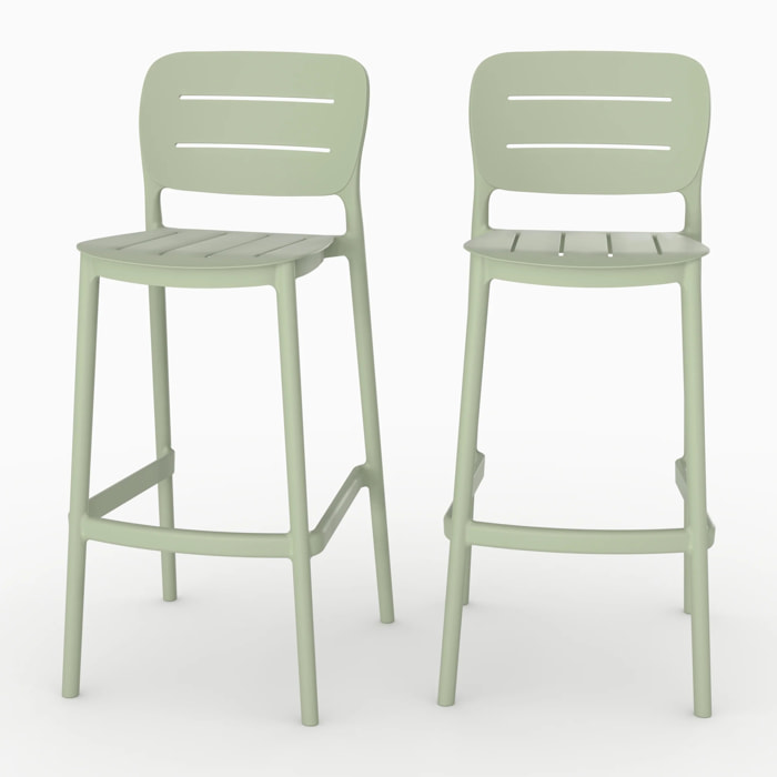 Lot de 2 chaises de bar de jardin 75 cm en plastique vert pastel - Lola