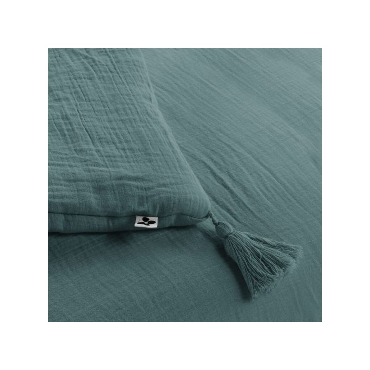 Édredon 150x150 cm en gaze de coton avec pompons - GAIA
