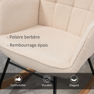 Fauteuil à bascule rocking chair design - structure acier piètement bois tissu effet laine bouclé beige