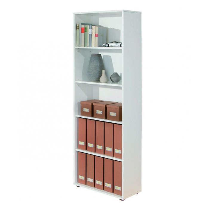 Libreria 5 livelli in laminato bianco, 60x30x180h