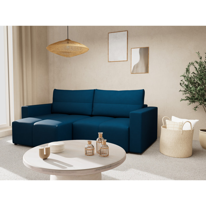 Daryl - canapé d'angle réversible 4 places convertible avec coffre en tissu texturé - Bleu