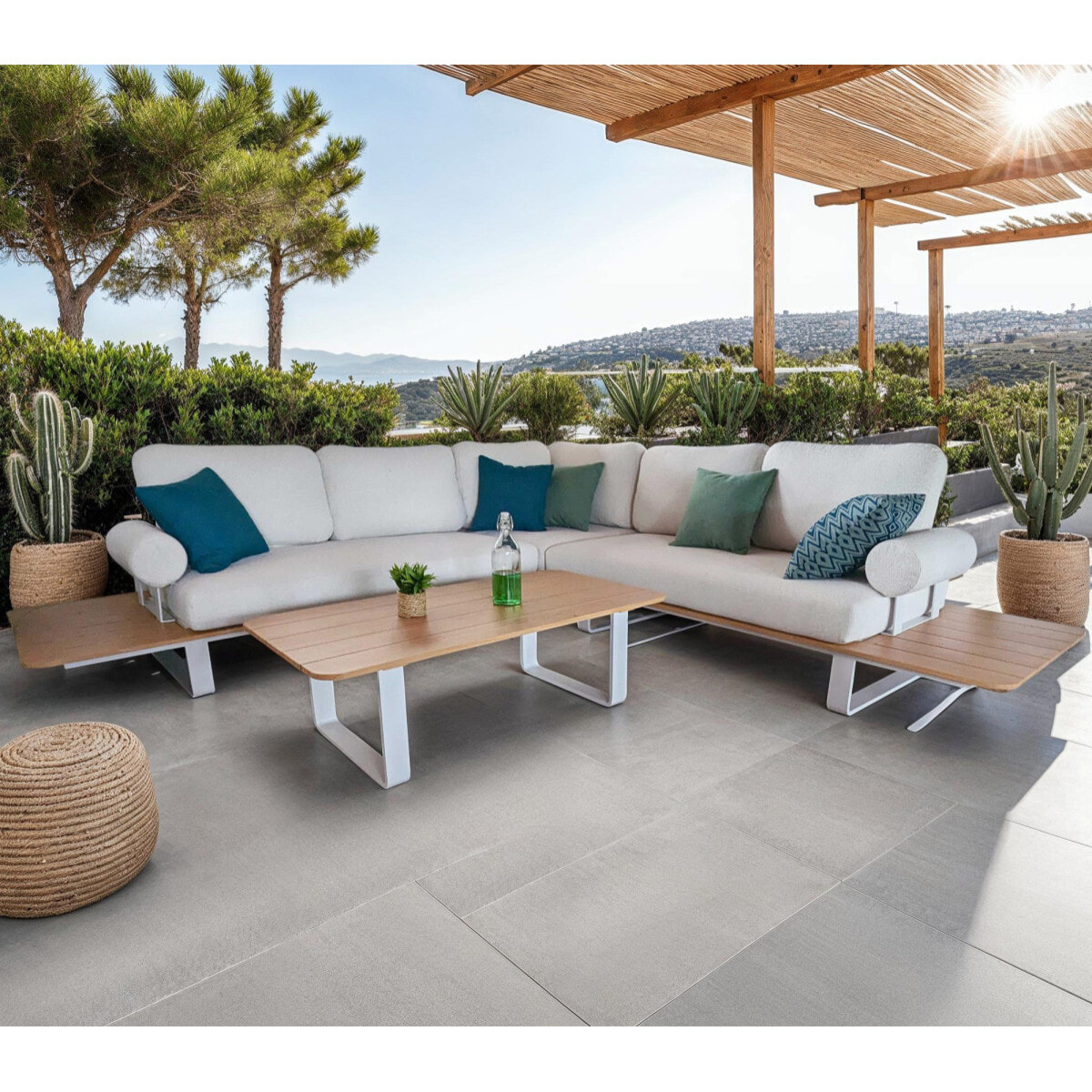 Salon de jardin en angle en aluminium - 6 places - BANGKOK