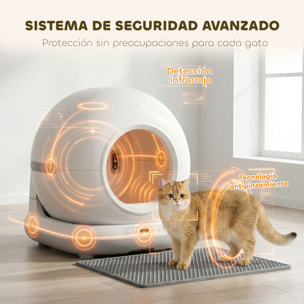 Arenero Gatos Autolimpiable 72L, Extragrande, Arenero Autolimpiable, Control por APP, Control de Olores y Ruido, Sensores de Seguridad, Gel Desodorante, Alfombrilla y Bolsas de Basura
