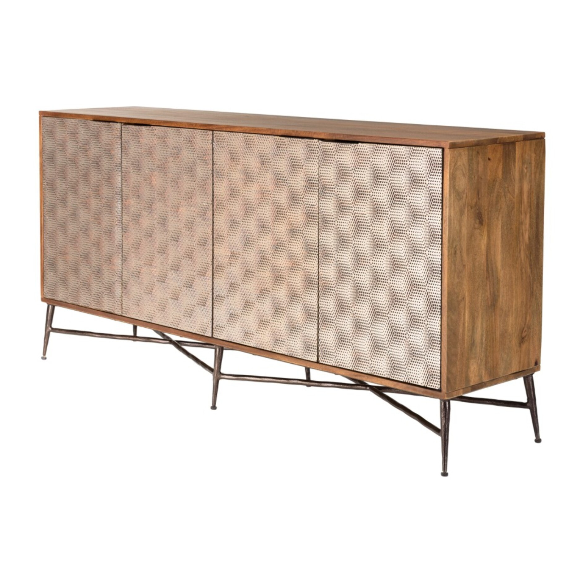 ALIX - Buffet en bois de manguier 4 portes motifs ethniques