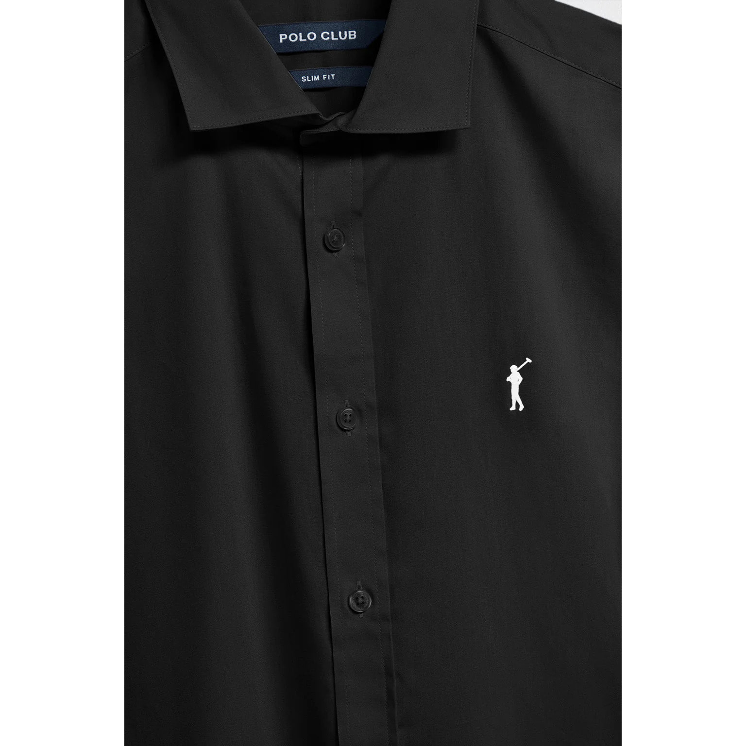 Camicia slim in popeline nera con logo Rigby Go ricamato