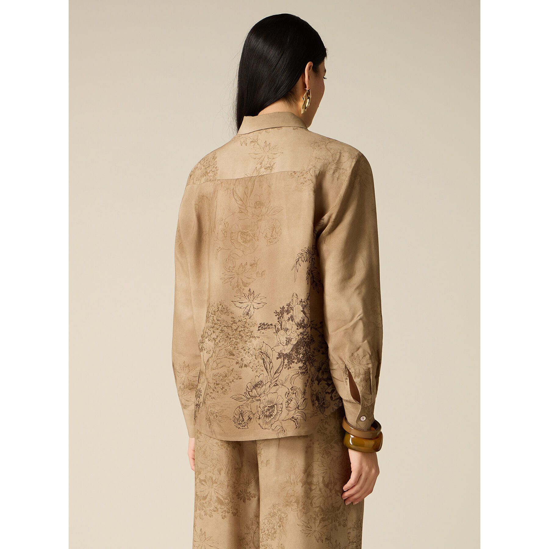 Oltre - Camicia in crêpe di viscosa fantasia - Marrone