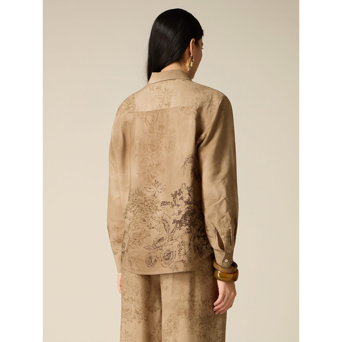 Oltre - Camicia in crêpe di viscosa fantasia - Marrone
