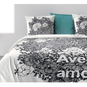 Parure De Couette 3pcs avec Taies oreiller 100% Coton Bio 47 Fils/cm2- Avec Amour