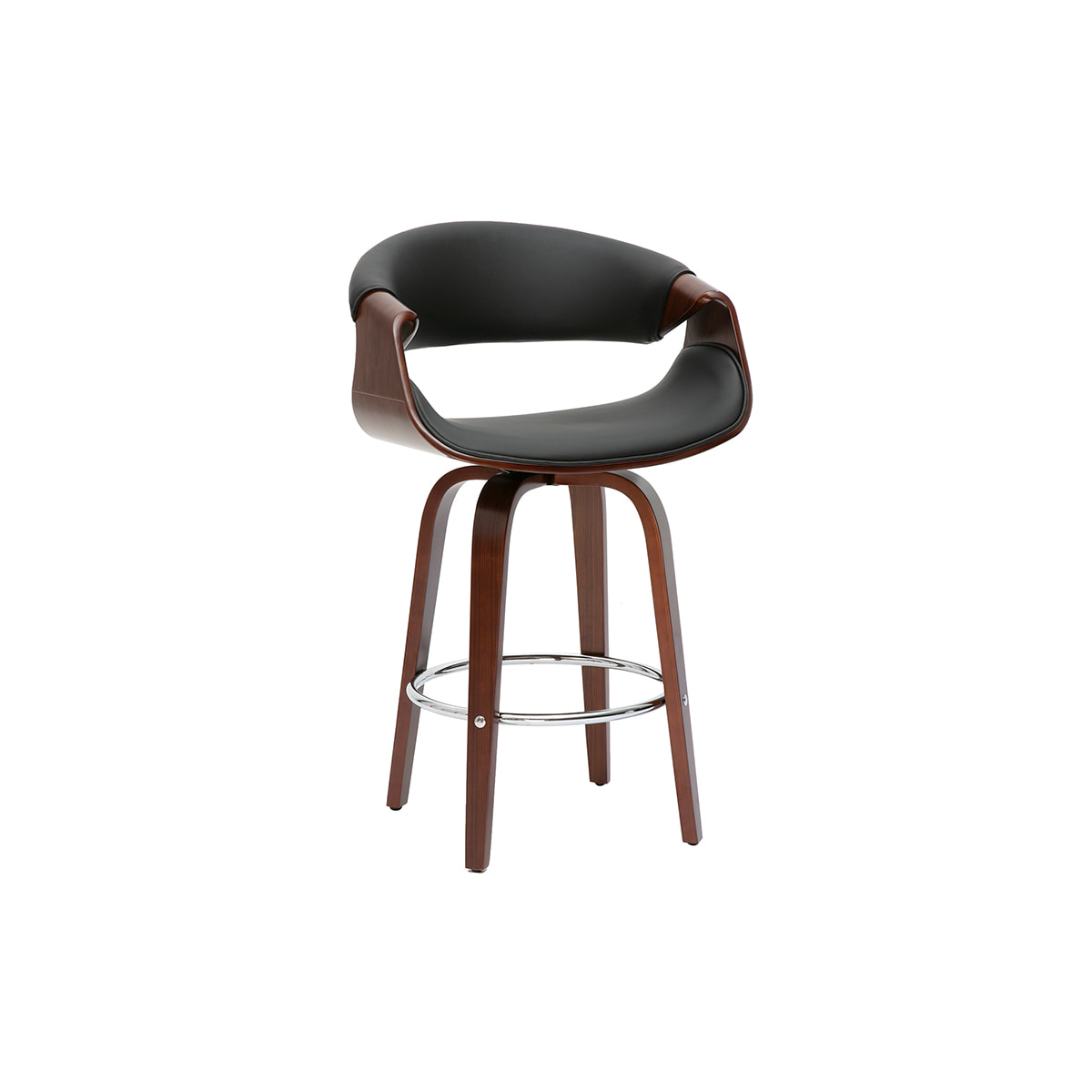 Tabouret de bar design noir et bois foncé 65 cm pivotant 360° ARAMIS