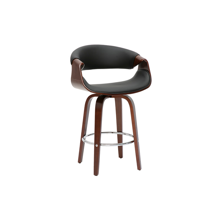 Tabouret de bar design noir et bois foncé 65 cm pivotant 360° ARAMIS