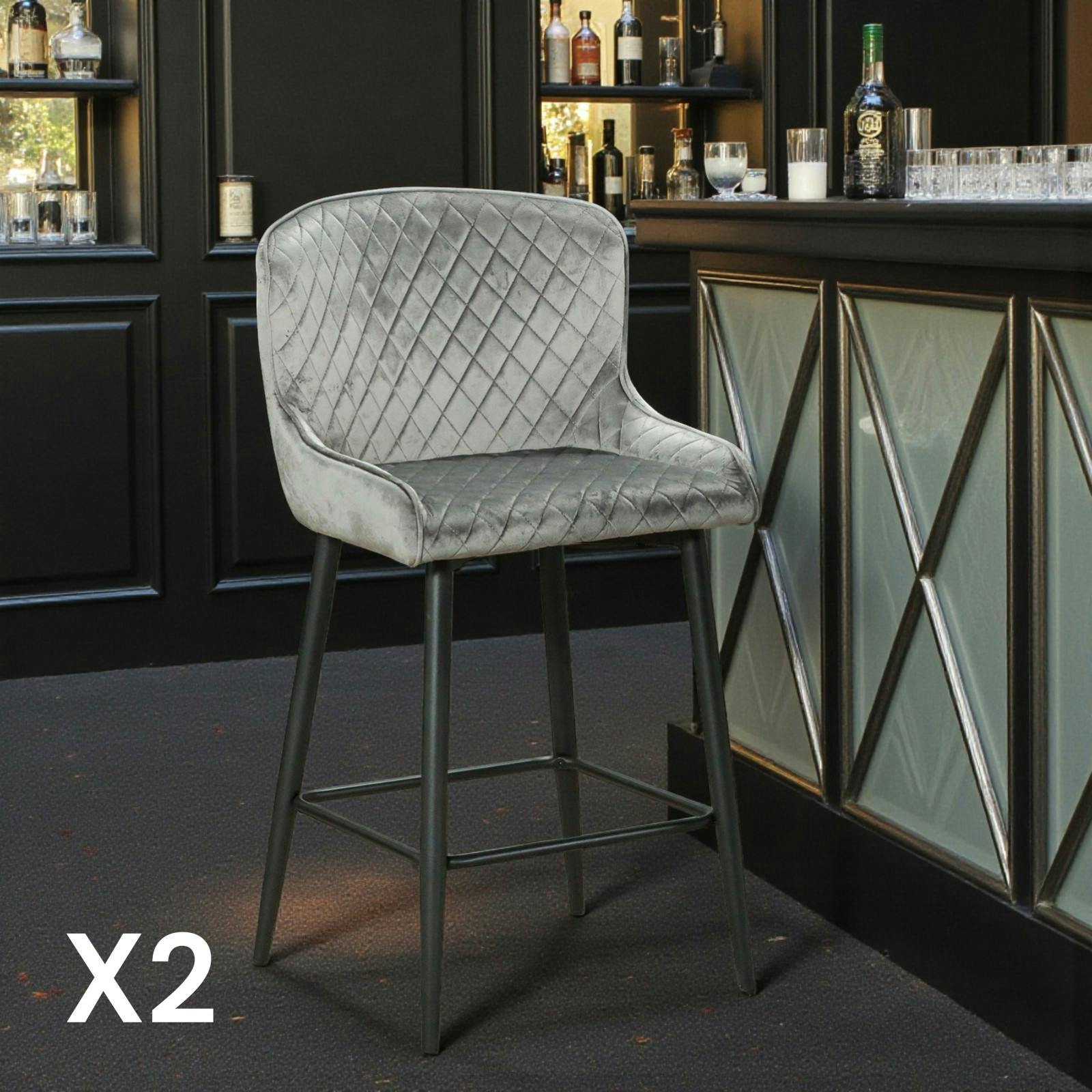 Chaise de bar velours gris (lot de 2) ARLINGTON
