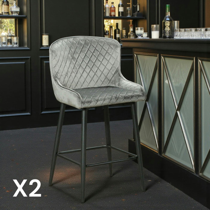 Chaise de bar velours gris (lot de 2) ARLINGTON