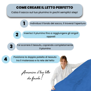 PARURE COPRIPIUMINO NATURAL COLOR, 100% Cotone, Made in Italy - ROYAL/AZZURRO