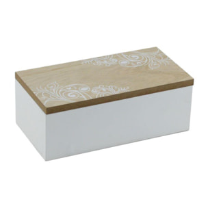 Scatola portathe iside in legno rettangolare 2 scomparti cm20x10h7