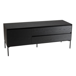 MAXENDRE - Meuble TV noir 1 porte 2 tiroirs pieds métal noir
