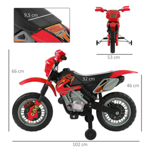 Moto cross électrique enfant 3 à 6 ans 6 V phares klaxon musiques 102 x 53 x 66 cm rouge et noir