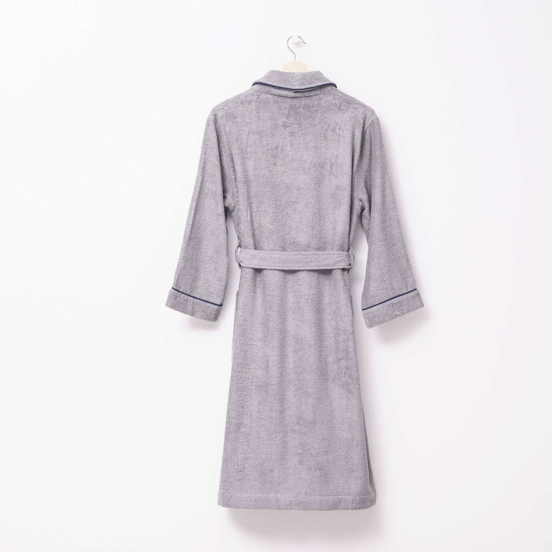 Albornoz s-m 100%algodón 360gsm gris con ribetes azules scalpers home