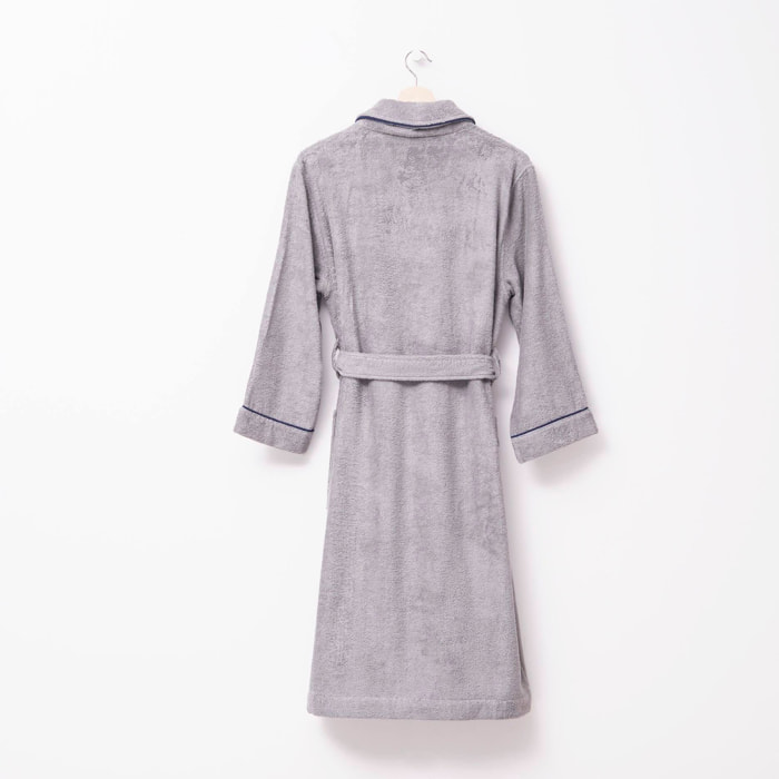 Albornoz s-m 100%algodón 360gsm gris con ribetes azules scalpers home