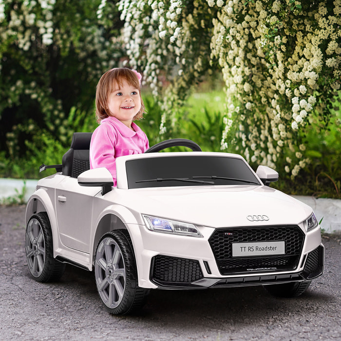 Audi TT Eléctrico Infantil Coche Juguete Niño 3 Años+ con Mando a Distancia con Música y Luces Modos de Aprendizaje Batería 12V Doble Apertura de Puerta 102x60x44 cmBlanco