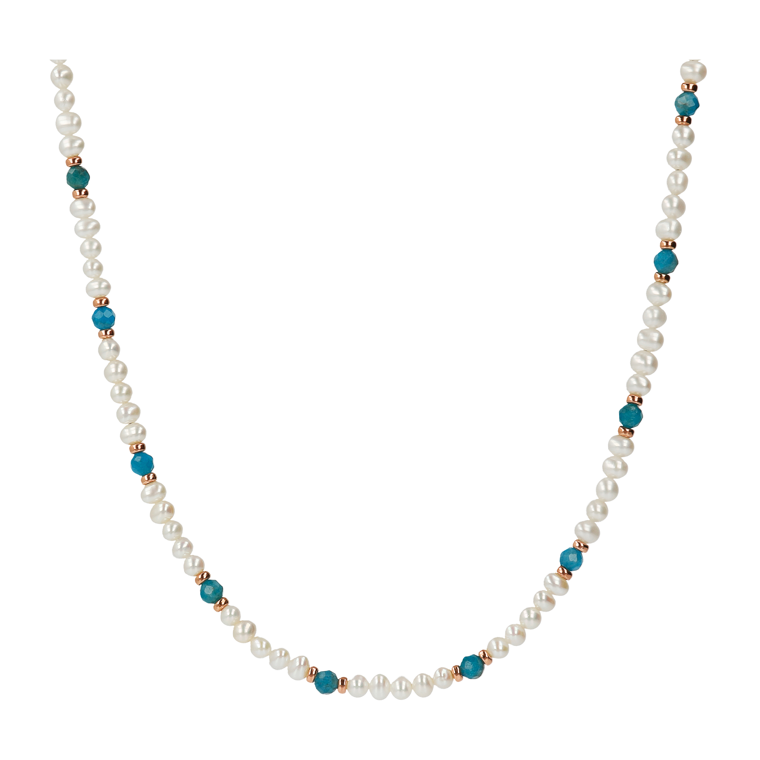 Collana Girocollo con Apatite Blu e Perle d'Acqua Dolce Ø 4/5 mm