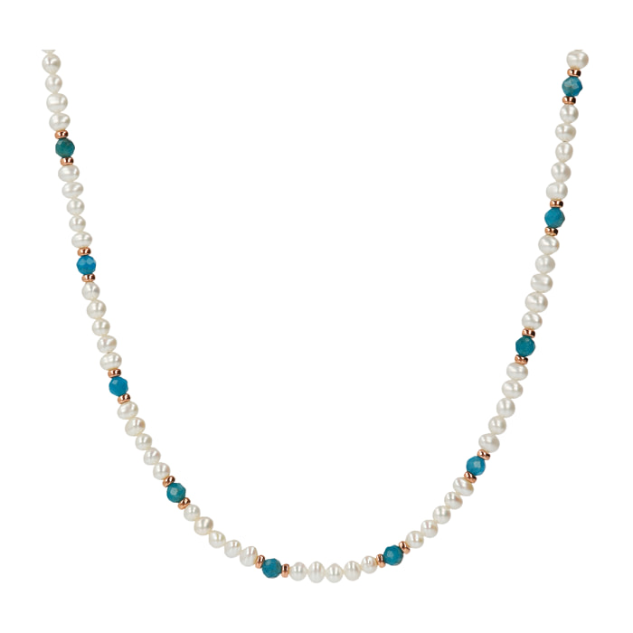 Collana Girocollo con Apatite Blu e Perle d'Acqua Dolce Ø 4/5 mm