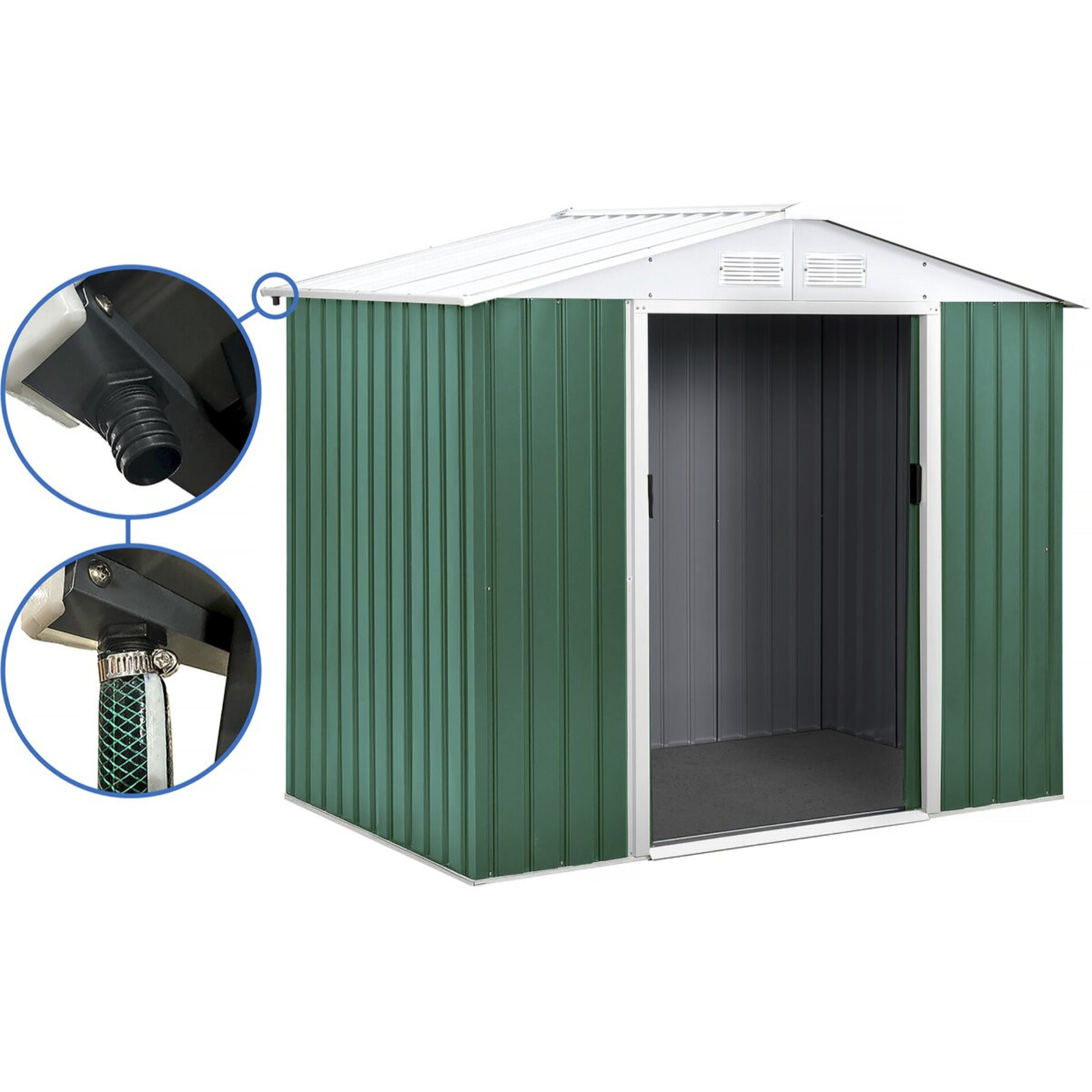 Abri de jardin métal - "Rosas "- 4,07 m² avec gouttière - Vert