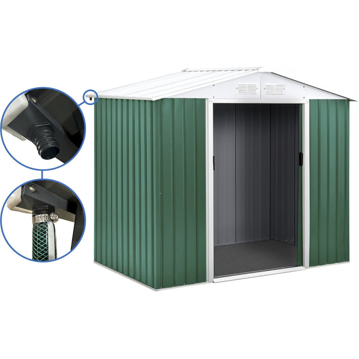 Abri de jardin métal - "Rosas "- 4,07 m² avec gouttière - Vert