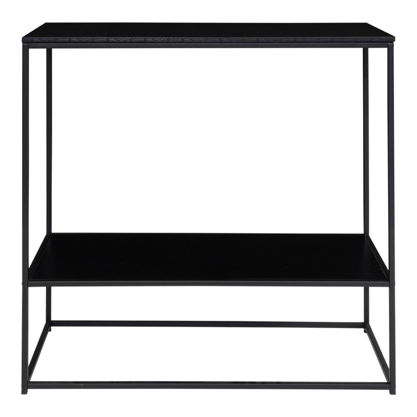Consolle Vita a 2 ripiani in nero con struttura in acciaio, 80×36×80 cm