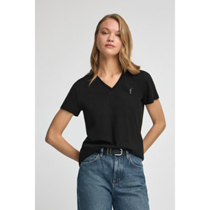 Camiseta negra con cuello de pico y logo Rigby Go Gold