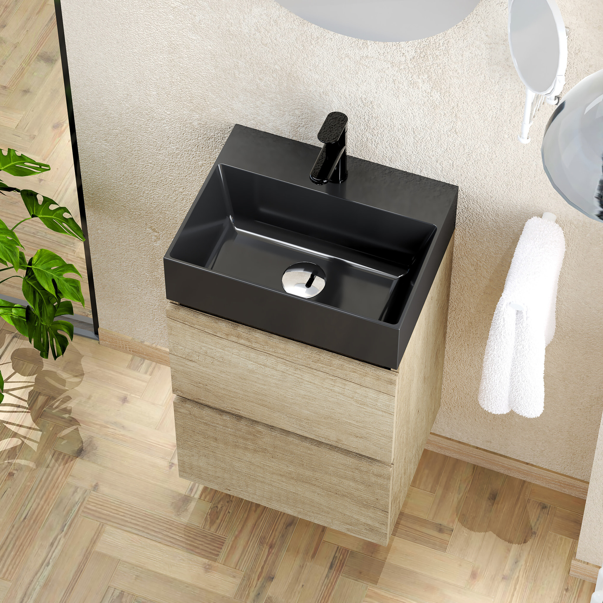 Conjunto de baño Miki Black, Alday, 45 cm, Nature