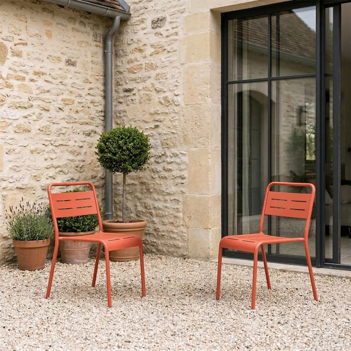 Lot de 2 chaises de jardin empilables terracotta EVORA