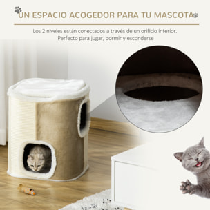 Barril Rascador para Gatos 2 Niveles con Cuevas de Sisal Felpa 40x40x49 cm Beige