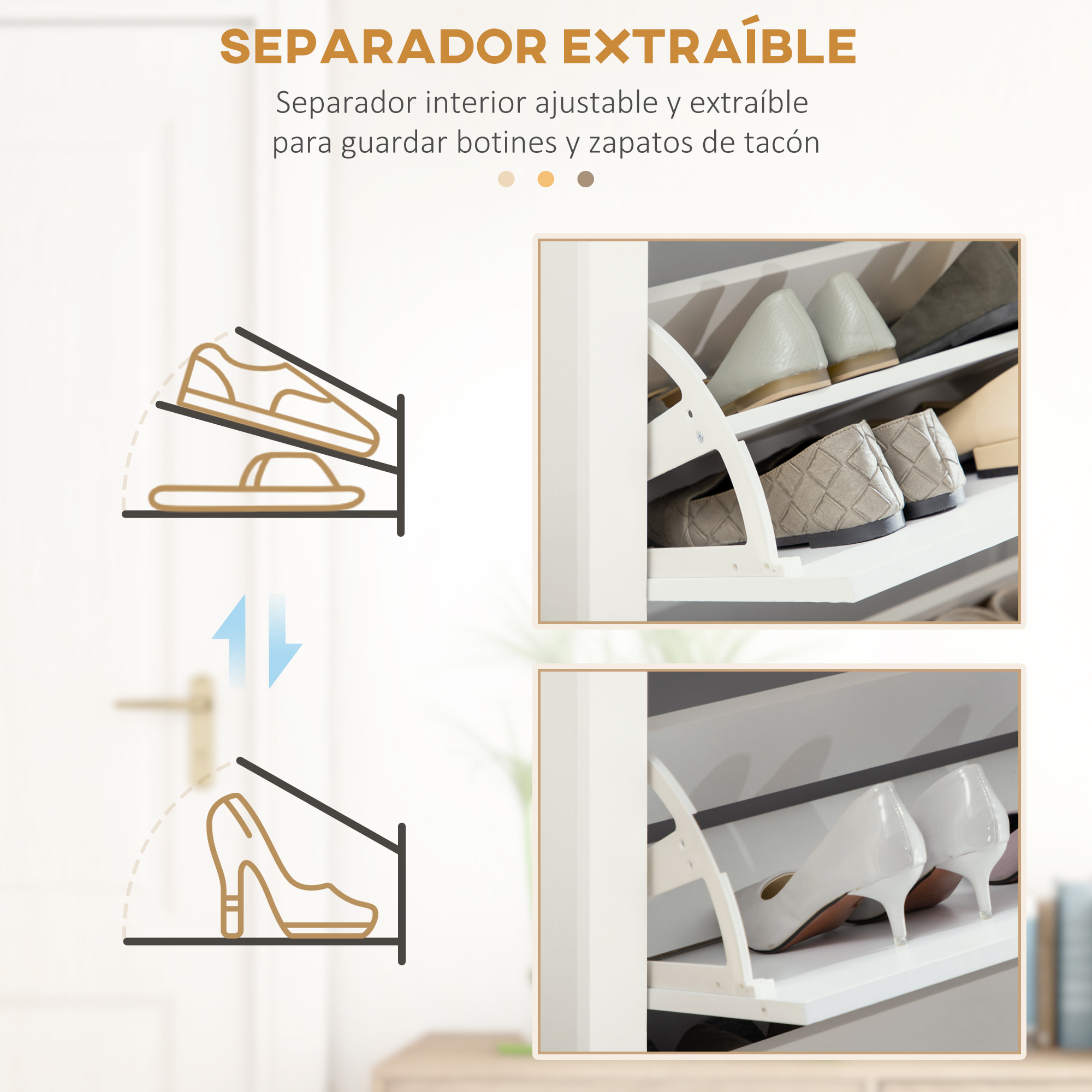 Zapatero Blanco Estrecho Armario Zapatero Alto con 3 Cajones Abatibles para 18 Pares de Zapatos y Estantes Ajustables para Pasillo Entrada 72x26x112 cm