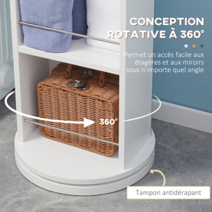 Meuble colonne de salle de bain pivotant avec miroir - 6 étagères - 36L x 36l x 171H cm - blanc