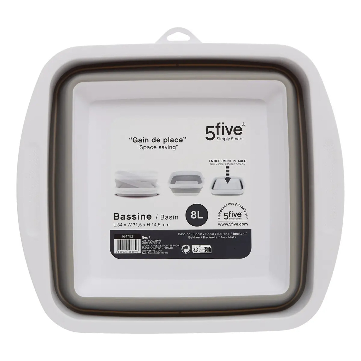 Bassine retractable 8L blanc gris