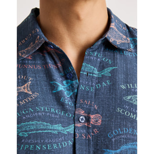 Camisa Manga Corta Azul Marino - Fishtail