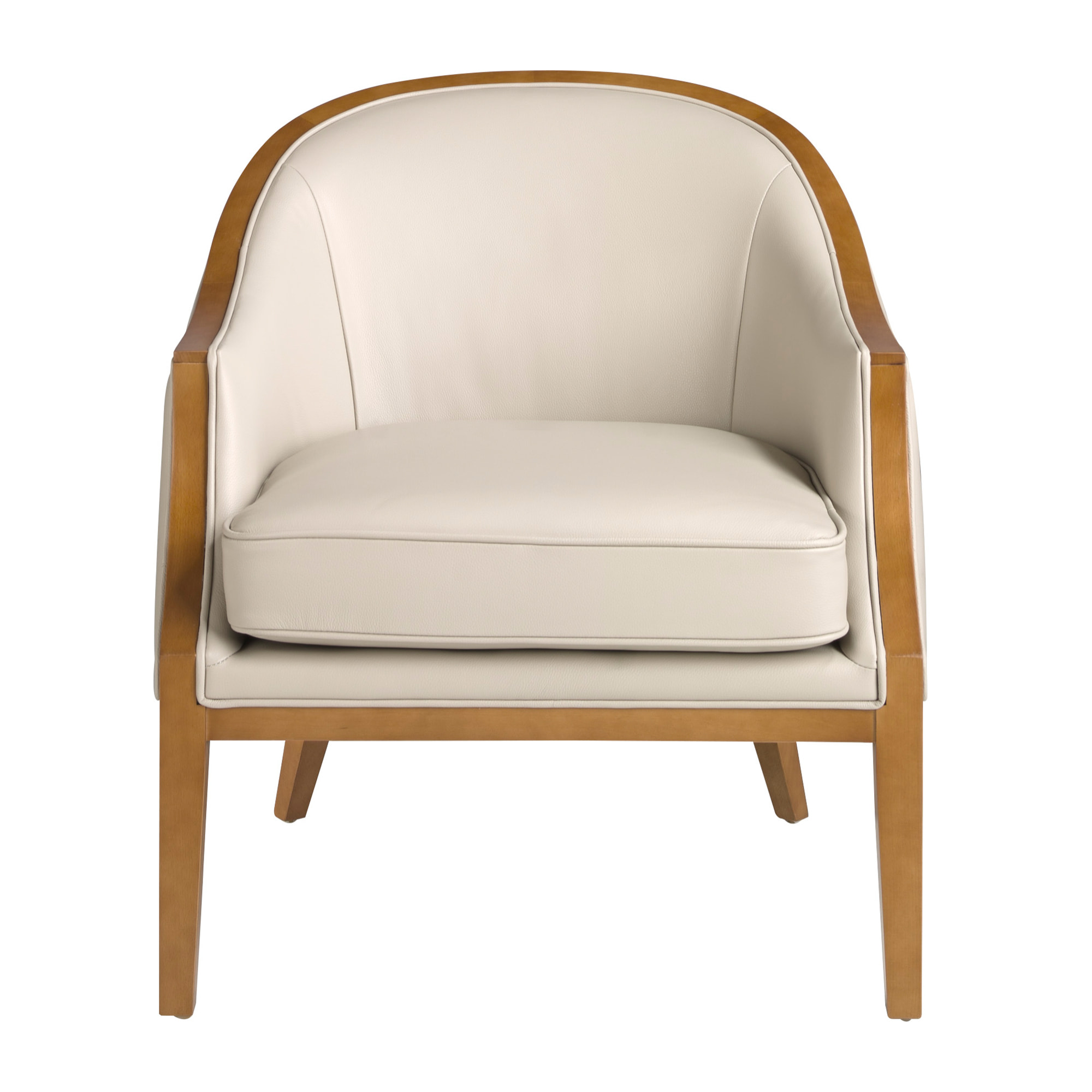 Sillón Angel Cerdá con reposabrazos asiento y respaldo tapizados en piel de origen vacuno en arena patas de madera en miel 74x81x84cm