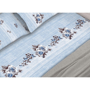 Completo Lenzuola 100% Cotone Butterflies Skyblue