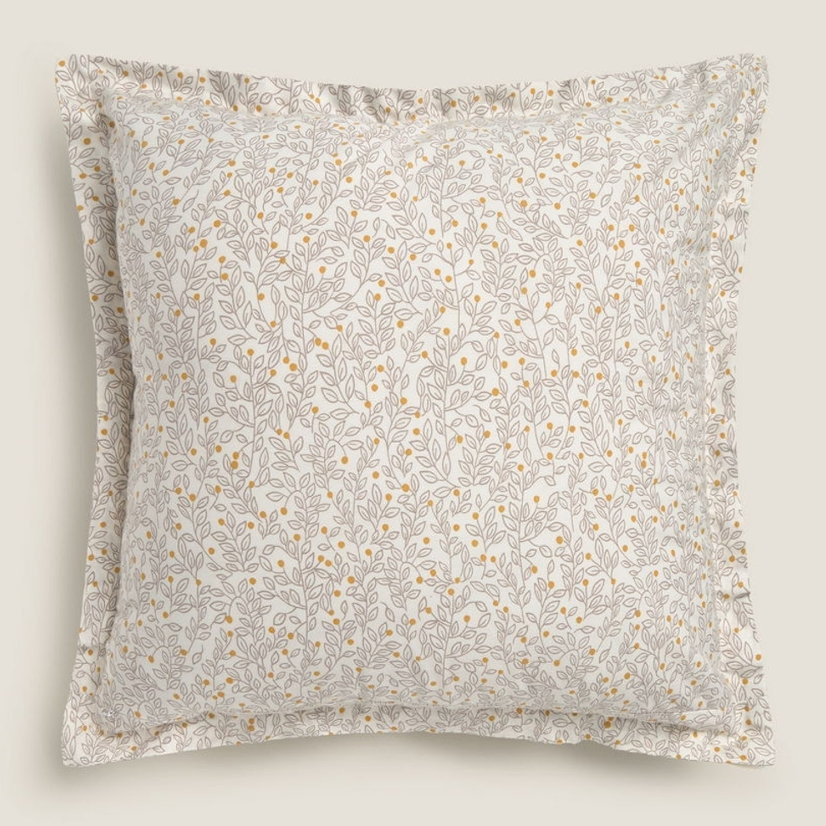 Funda cojín algodón sostenible hojas Foja color amarillo 100% Algodón percal