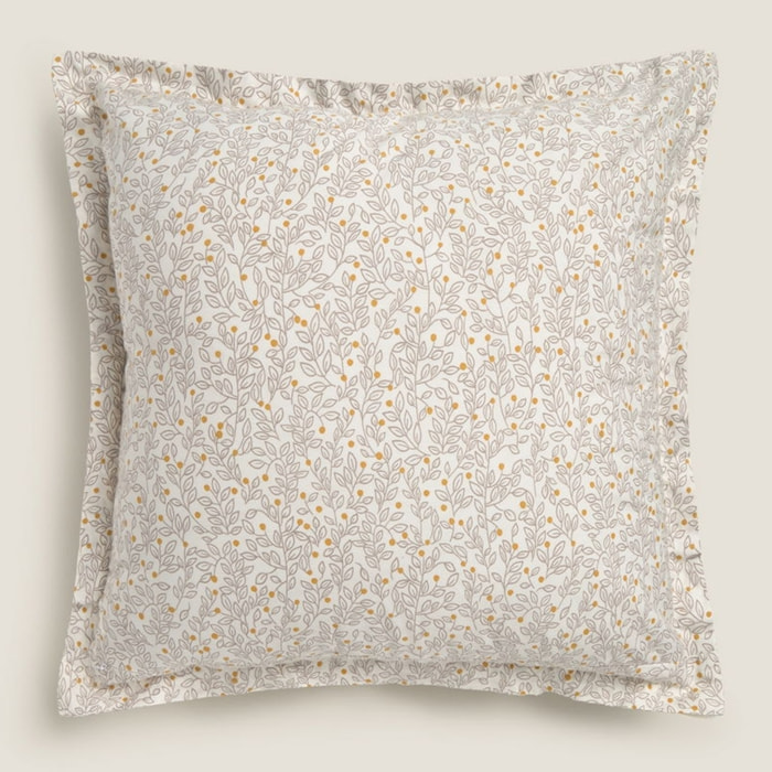 Funda cojín algodón sostenible hojas Foja color amarillo 100% Algodón percal