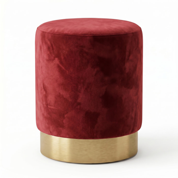 Pouf cilindrico in velluto con base dorata, sgabello imbottito elegante e resistente, seduta compatta salvaspazio, ideale per salotto camera ingresso e toeletta, design moderno glamour e versatile