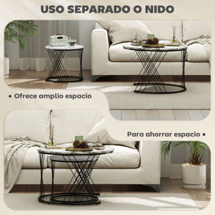Juego de 2 Mesas Nido Mesas de Centro para Salón Redondas con Tablero con Diseño de Mármol Marco de Metal para Sala de Estar Dormitorio Gris y Blanco