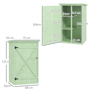 Caseta de Jardín de Madera 75x56x115 cm Armario Cobertizo de Exterior para Herramientas con 3 Estantes Interiores Puerta con Pestillo y Techo Asfáltico Verde