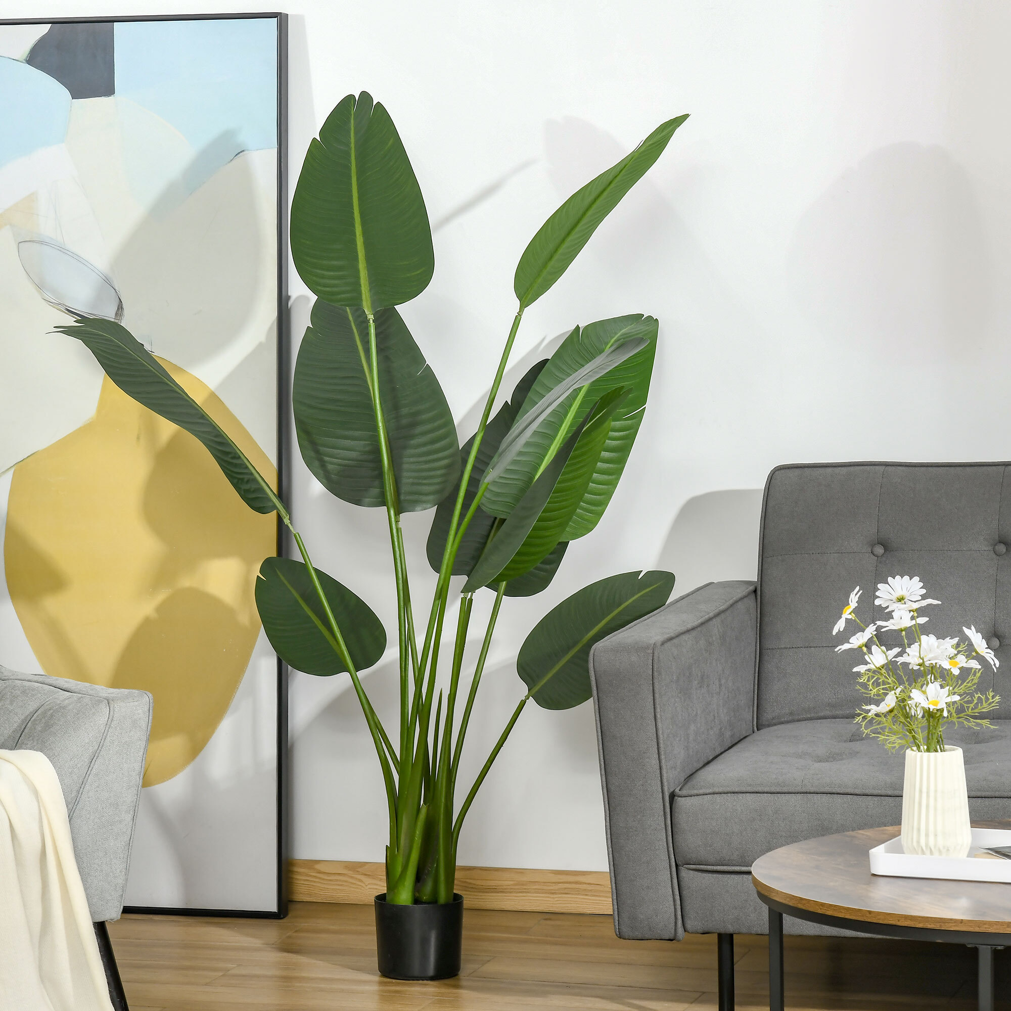 HOMCOM Planta Artificial Bananera de 160 cm con Maceta y 10 Hojas Realistas Planta Tropical Sintética para Decoración en Interior y Exterior Oficina Hogar Verde