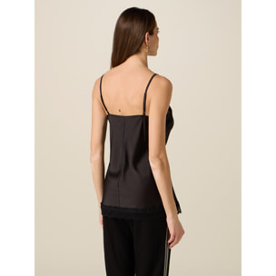 Oltre - Top lingerie in raso e pizzo - Nero