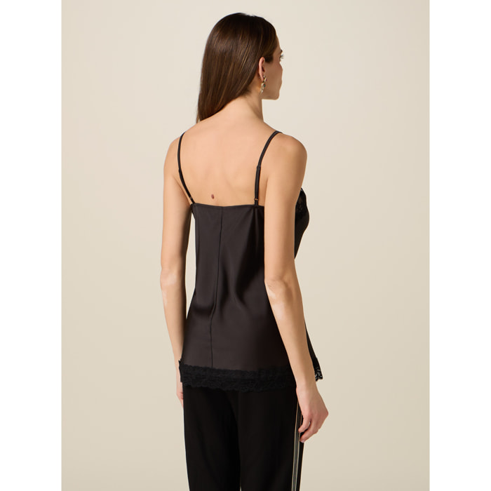 Oltre - Top lingerie in raso e pizzo - Nero