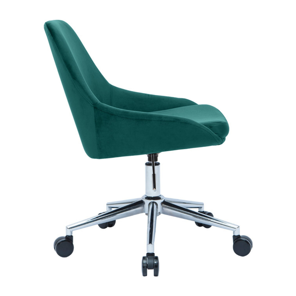 Chaise de bureau à roulettes en tissu velours bleu pétrole et acier chromé HOLO