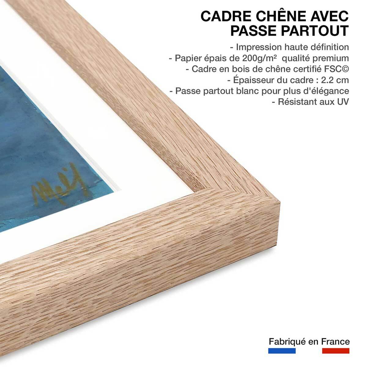 Affiche abstrait rivage d'or Affiche + cadre en bois - Chêne