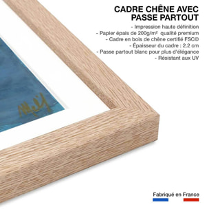 Affiche abstrait rivage d'or Affiche + cadre en bois - Chêne