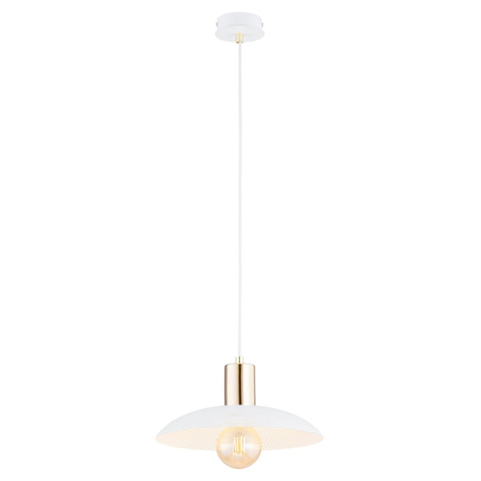 Lampada a sospensione Spirit in acciaio bianco e dettagli oro